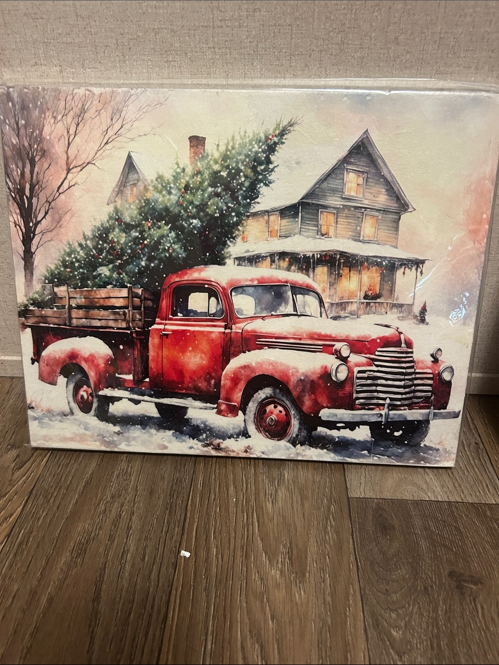 Vintage Red Truck Christmas Wall Art - Holiday Canvas Print